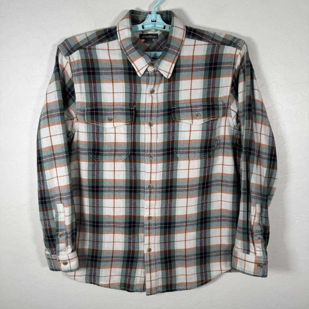 Eddie Bauer Shirt Mens Large Blue Blanket Flannel Button Up Plaid Outdoor Cotton